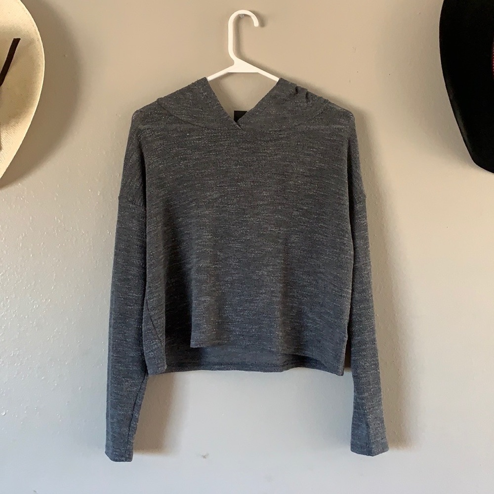 Grey Crop Top Hooded Sweater
